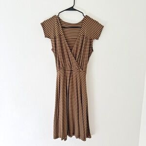 Mixie Bless Striped‎ Wrap Dress Brown Tan Modal USA Made Boho Size M